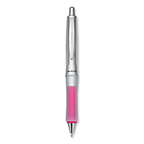 Dr. Grip Center of Gravity Ballpoint Pen, Retractable, Medium 1 mm, Black Ink, Silver/Pink Barrel