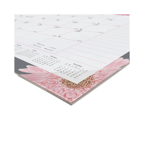 Monthly Desk Pad Calendar, Pink Daisy Artwork, 22 x 17, Pink/White Sheets, Black Binding, 12-Month (Jan to Dec): 2025