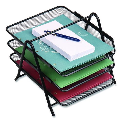 Tiered Metal Mesh Desk Tray Organizer, 3-Tier, Letter Size, 11.5 x 13.75 x 10, Black