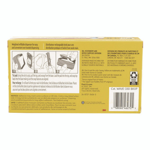 Wave Design Dispenser with Notes, For 3 x 3 Pads, Includes (3) 90-Sheet Simply Serene Collection Colors Pop-up Pads, Black