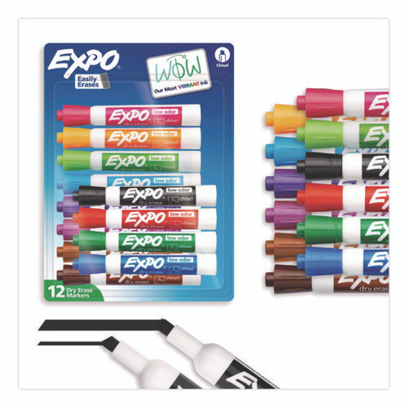 Low-Odor Dry-Erase Marker, Broad Chisel Tip, Assorted Colors, 12/Set