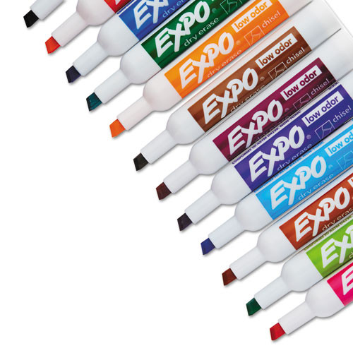 Low-Odor Dry-Erase Marker, Broad Chisel Tip, Assorted Colors, 12/Set