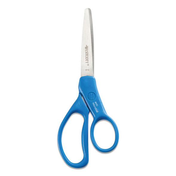 Student Scissors with Antimicrobial Protection, Pointed Tip, 7" Long, 3" Cut Length, Randomly Assorted Handle Color