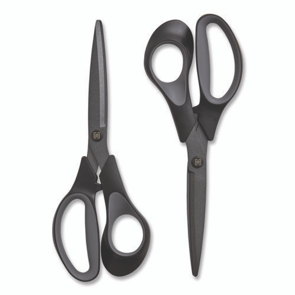 Non-Stick Titanium-Coated Scissors, 8" Long, 3.86" Cut Length, Straight Black/Gray Handle, Charcoal Black Blades, 2/Pack