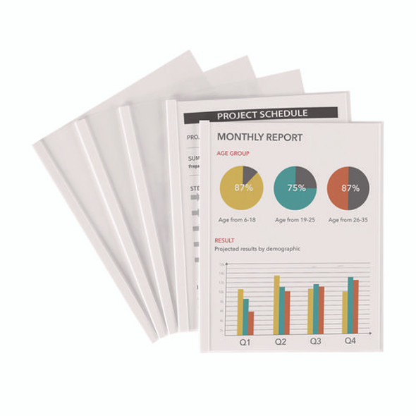 Slide Locking Report Cover, Sliding Bar, 20 Sheet Cap, 11 x 8.5, Clear, 50/Pack