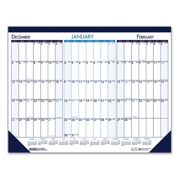 Three Month Desk Pad, 22 x 17, White/Blue/Teal Sheets, Blue Binding, Blue Corners, 14-Month: Dec 2024 to Jan 2026