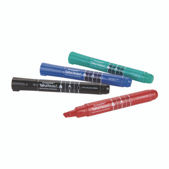 Take Note Dry Erase Markers, Chisel Tip, Assorted Colors, 4/Set