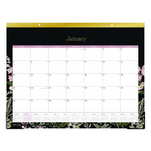 Neveah Monthly Desk Pad Calendar, Floral Artwork, 22" x 17", White/Black/Pink Sheets, Gold Headband, 12-Month (Jan-Dec): 2025