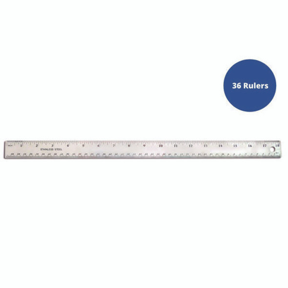 Stainless Steel Ruler, Standard/Metric, 18" Long, Silver, 36/Carton
