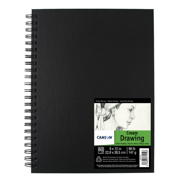 Artist Series Drawing Art Book, Cream Tone, Black Cover, Wire Binding, 60 Sheet, 9x12 inch, 1 Count