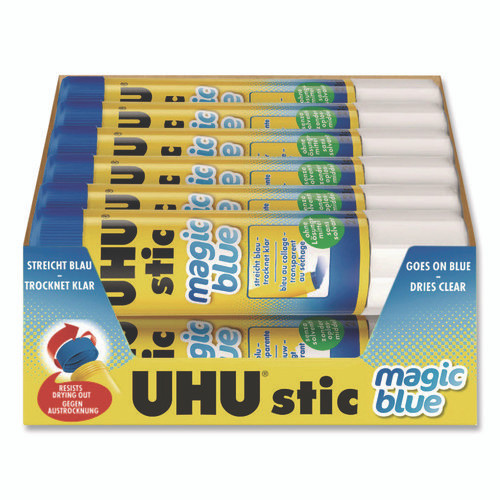 Glue Stick, 21 g, Applies Blue, Dries Clear, 12/Pack