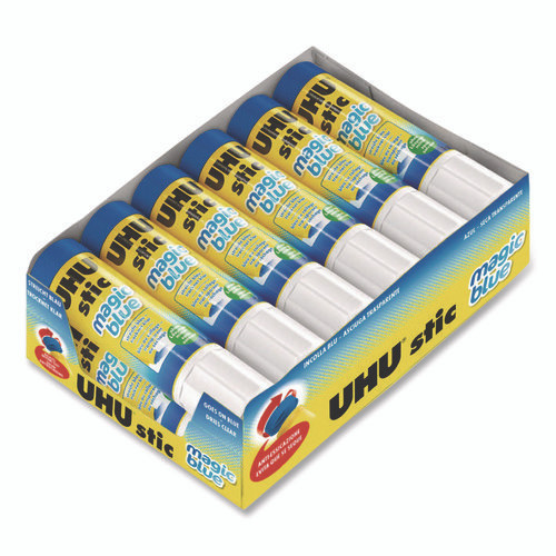 Glue Stick, 21 g, Applies Blue, Dries Clear, 12/Pack