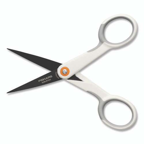 SoftGrip Nonstick Scissors, 5" Long, Straight White/Gray Handle