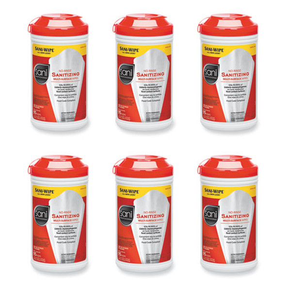 No-Rinse Sanitizing Multi-Surface Wipes, Unscented, White, 95/Container, 6/Carton No-Rinse Sanitizing Multi-Surface Wipes, Unscented, White, 95/Container, 6/Carton