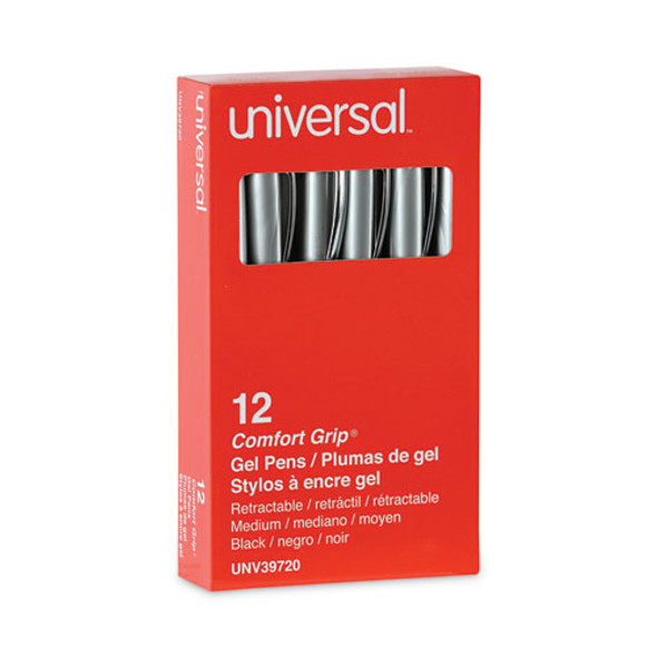 Comfort Grip Gel Pen, Retractable, Medium 0.7 mm, Black Ink, Gray/Black/Silver Barrel, Dozen