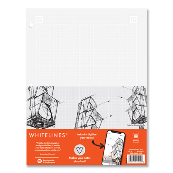 Whitelines Engineering Pad, 5 sq/in Quadrille Rule, 80 Gray 8.5 x 11 Sheets, 24/Carton
