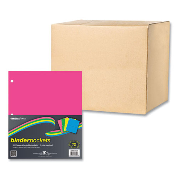 Binder Pocket, 9 w x 11 h, Assorted Colors, 144/Carton
