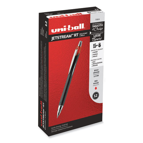 Jetstream Hybrid Gel Pen, Retractable, Bold 1 mm, Red Ink, Black/Silver/Red Barrel