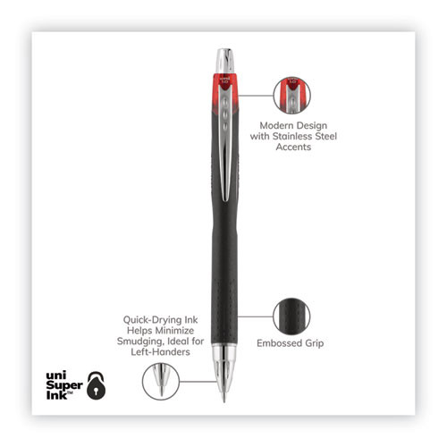 Jetstream Hybrid Gel Pen, Retractable, Bold 1 mm, Red Ink, Black/Silver/Red Barrel