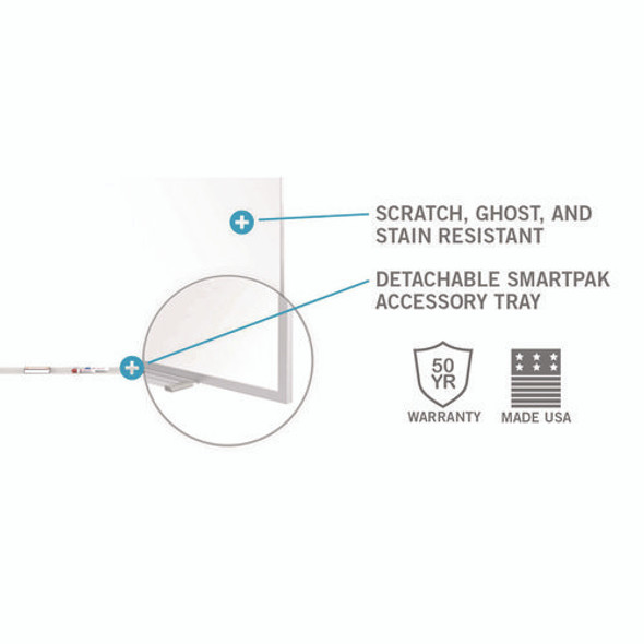 Two-Piece M1 Porcelain Magnetic Whiteboard, 120.75" x 48.5", White Surface, Satin Aluminum Frame