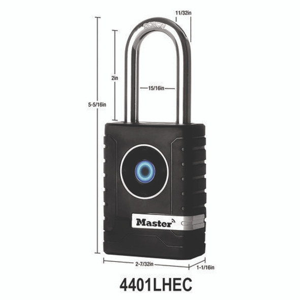 4401DLH Bluetooth Padlock, Outdoor, Black/Silver, 2.21" Width