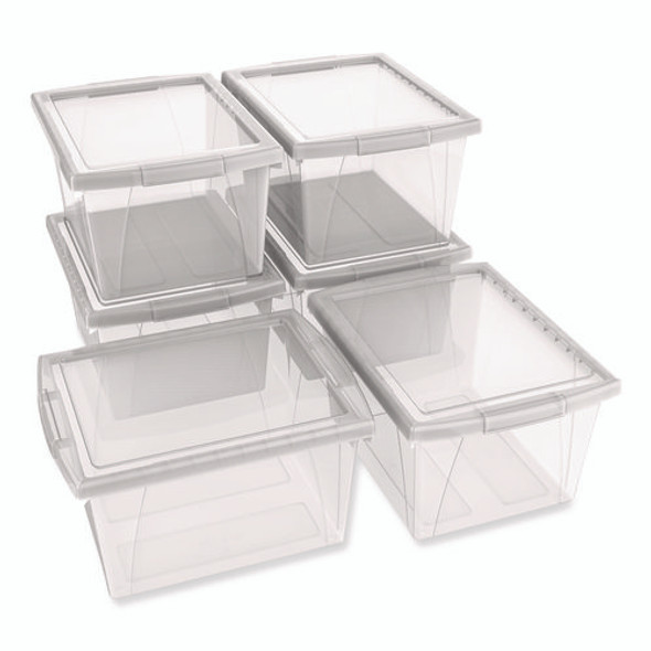 Storage Bins, with Snap-On Lid, 4 gal, 11.25 x 13.53 x 7.87, Translucent, 6/Pack
