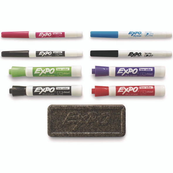 Low-Odor Dry Erase Marker Set, Assorted Tip Types, Assorted Colors