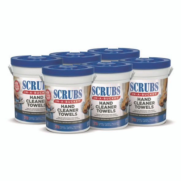 Hand Cleaner Towels, 1-Ply, 10 x 12, Citrus, Blue/White, 72/Bucket, 6 Buckets/Carton