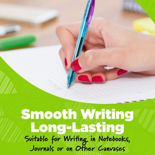 Ecolutions Gel Pen, Retractable, Medium 1 mm, Assorted Ink Colors, Blue Barrel, Dozen