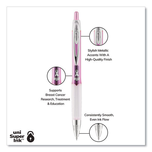 Signo 207 City of Hope Edition Gel Pen, Retractable, Medium 0.7 mm, Black Ink, Translucent Pink/White Barrel, Dozen
