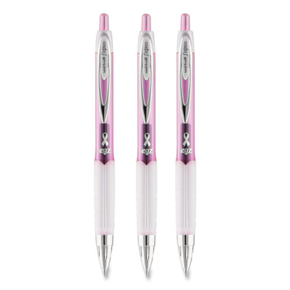 Signo 207 City of Hope Edition Gel Pen, Retractable, Medium 0.7 mm, Black Ink, Translucent Pink/White Barrel, Dozen