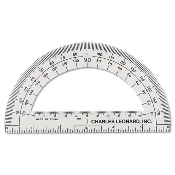 Open Center Protractor, Plastic, 6" Ruler Edge, Clear