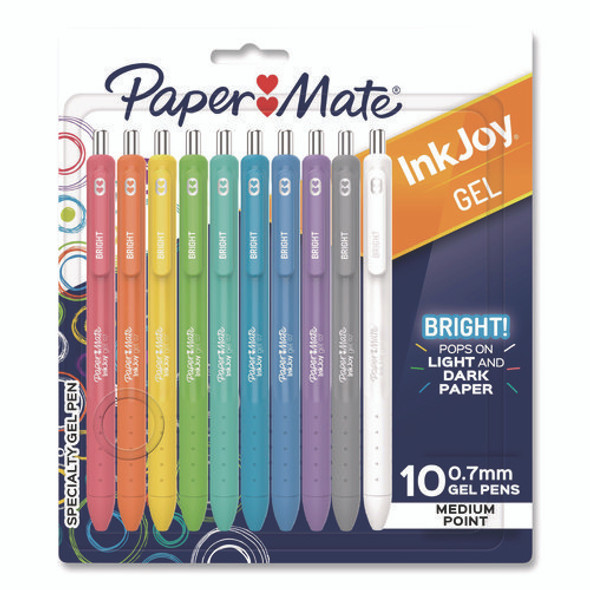 InkJoy Gel Bright Gel Pen, Retractable, Medium 0.7 mm, Assorted Ink, Assorted Barrel, 10/Pack