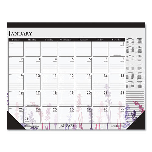 Recycled Desk Pad Calendar, Wild Flowers Artwork, 18.5 x 13, White Sheets, Black Binding/Corners,12-Month (Jan-Dec): 2025