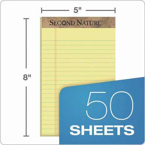 Second Nature Recycled Ruled Pads, Narrow Rule, 50 Canary-Yellow 5 x 8 Sheets, Dozen