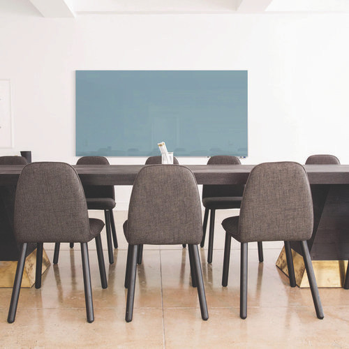 Aria Low-Profile Frameless Magnetic Glassboard, 48" x 36", Denim Blue Surface