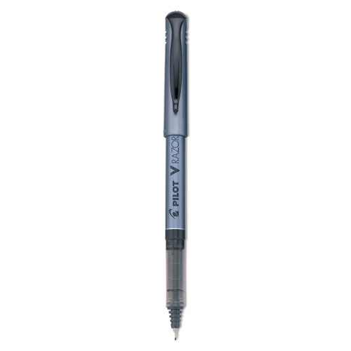 V Razor Point Liquid Ink Porous Point Pen, Stick, Extra-Fine 0.5 mm, Black Ink, Gray/Smoke Barrel, Dozen