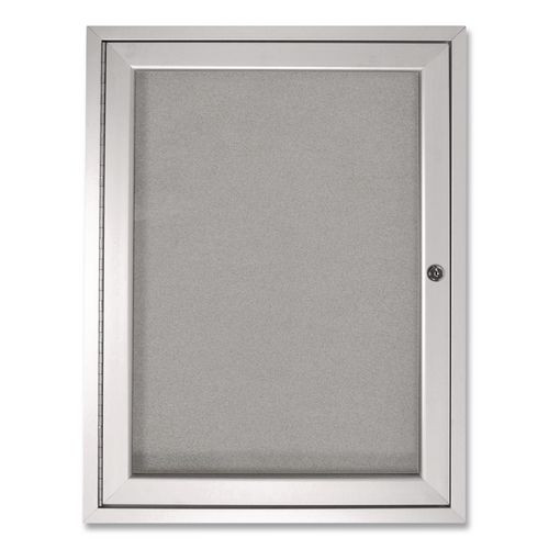 1 Door Enclosed Vinyl Bulletin Board with Satin Frame, 24" x 36", Silver Surface, Satin Aluminum Frame