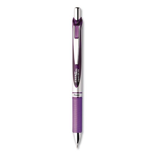 EnerGel RTX Gel Pen, Retractable, Medium 0.7 mm, Violet Ink, Violet/Gray Barrel