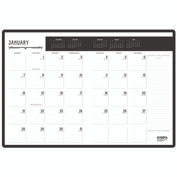100% Recycled Deco Days Monthly Planner, 11 x 8.5, Black/Gold Cover, 12-Month (Jan to Dec): 2025