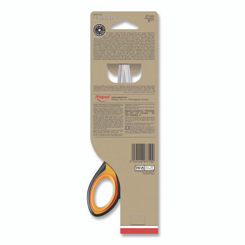 Ultimate Soft Grip Multipurpose Scissors, 8.25" Long, 4.5" Cut Length, Straight Orange/Black Handle