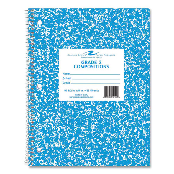 Wirebound Grade School Composition Notebook, Grade 2 Manuscript Format, Blue Marble Cover, (36) 10.5 x 8 Sheets, 48/Carton