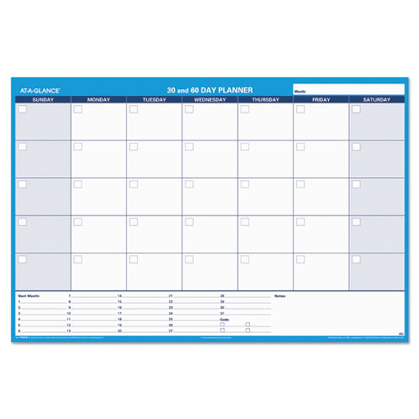 30/60-Day Undated Horizontal Erasable Wall Planner, 48 x 32, White/Blue Sheets, Undated