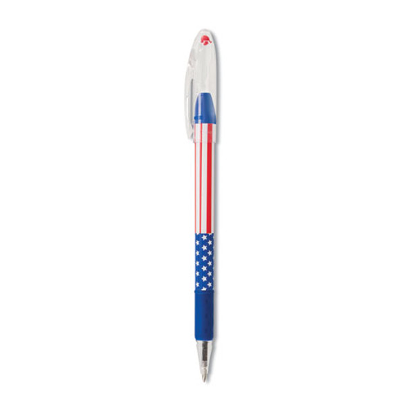 R.S.V.P. Stars and Stripes Ballpoint Pen, Stick, Fine 0.7 mm, Black Ink, Red/White/Blue Barrel, 5/Pack