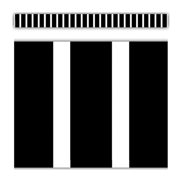 Black and White Vertical Stripes Straight Border Trim, 35 Feet Per Pack, 6 Packs