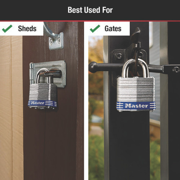 Four-Pin Tumbler Lock, Laminated Steel Body, 1.12" Wide, Silver/Blue, 2 Keys