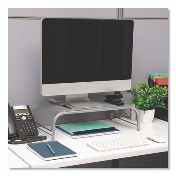 Metal Mesh Monitor Stand, For Up to 22" Monitors, 19" x 10.5" x 5.5", Silver, Supports 25 lb Metal Mesh Monitor Stand, For Up to 22" Monitors, 19" x 10.5" x 5.5", Silver, Supports 25 lb