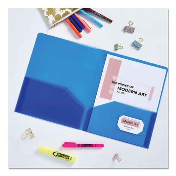 Plastic Two-Pocket Folder, 20-Sheet Capacity, 11 x 8.5, Translucent Blue