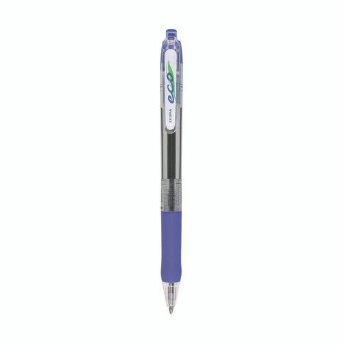 ECO Jimnie Clip Ballpoint Pen, Retractable, Medium 1 mm, Blue Ink, Clear/Blue Barrel, 12/Pack