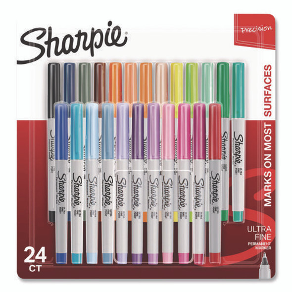 Ultra Fine Tip Permanent Marker, Ultra Fine Needle Tip, Assorted Colors, 24/Pack